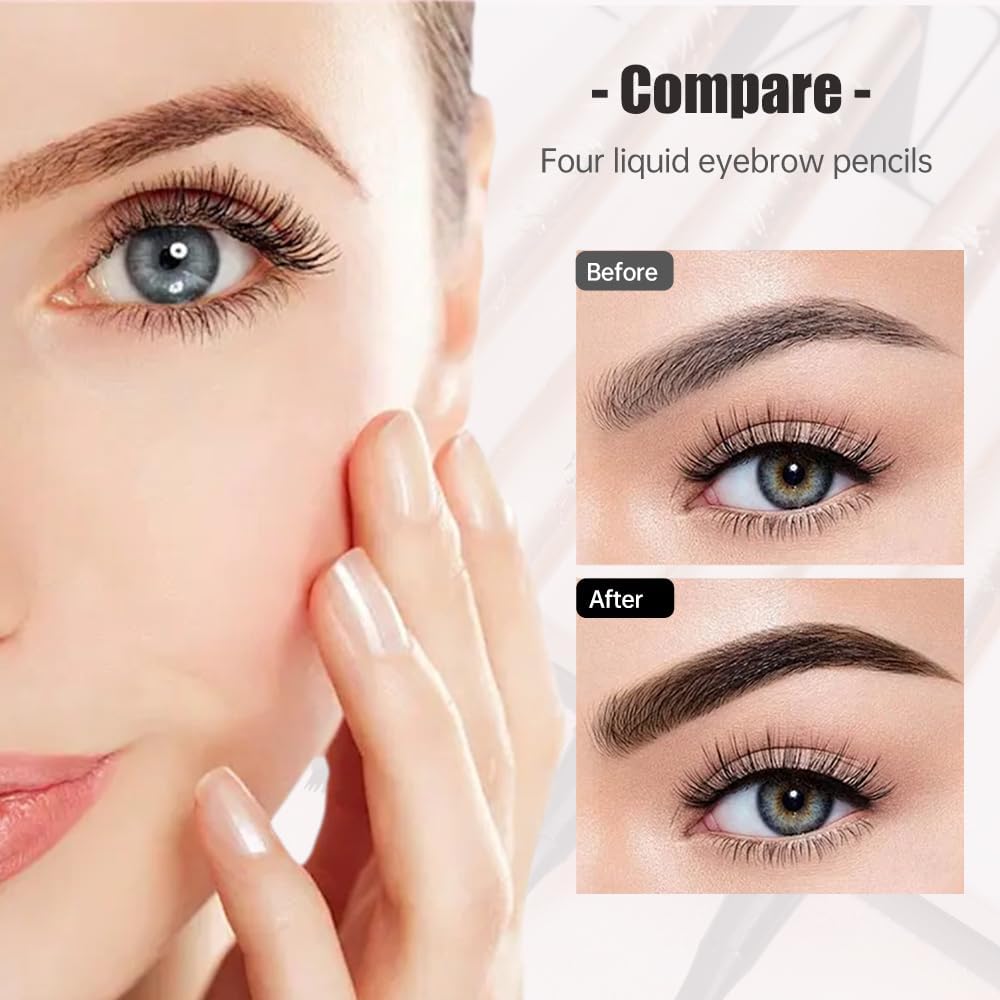 Microblading Eyebrow Pen, 2025 New 3D Waterproof Eyebrow Pencil, Premium Eye Brow Pen with 4 Tip, Long-Lasting Natural Magic Eyebrow Makeup Fine Stroke Contouring Pencil Stay on All Day (Light Brown)