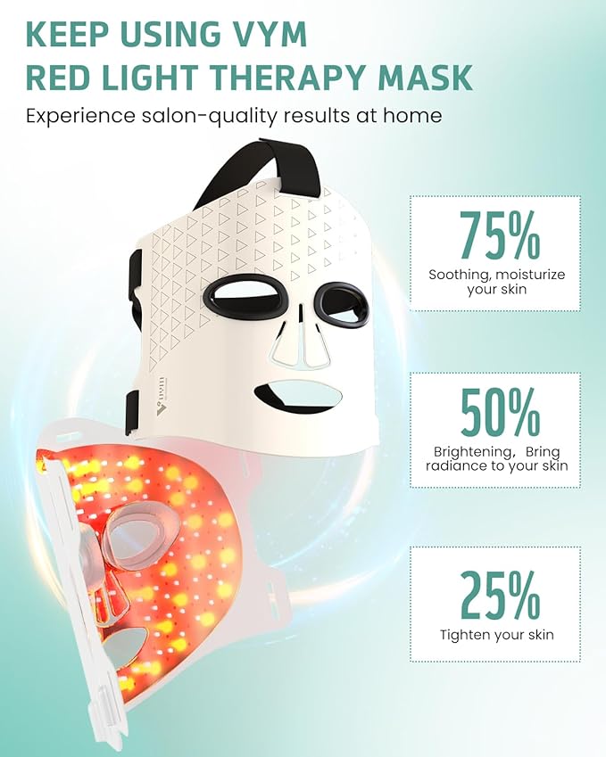 Red Light Therapy Mask, Led Face Mask Light Therapy With an LCD Screen, Wireless And Portable, Offers 5 Modes Of Infrared Red Light Therapy,Suitable for Home Travel Use White