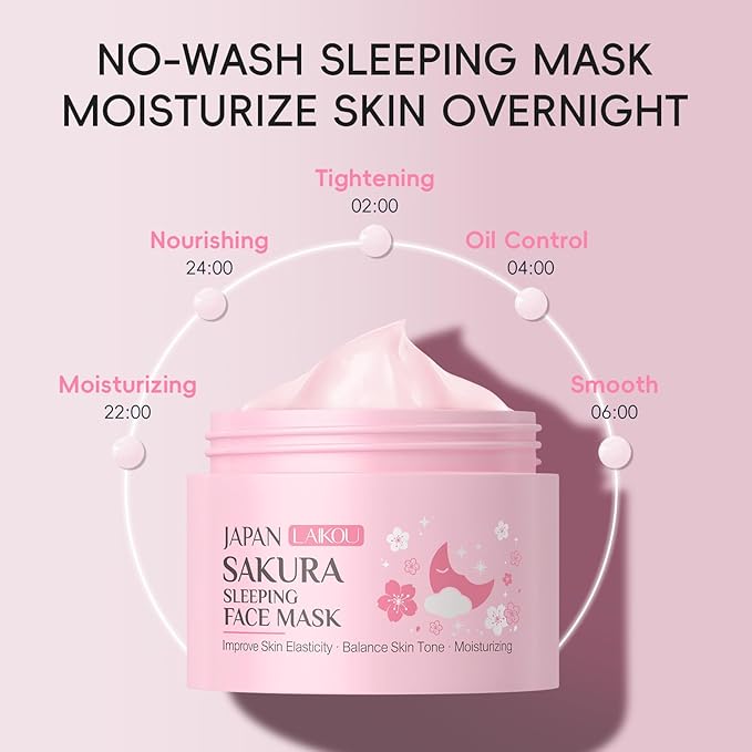 Sleeping Mask Hydrating Gel Mask 2 Packs JAPAN SAKURA Overnight Firming Jelly Face Mask - Deep Moisture & Repair, Non-Sticky, Elastic Skin (25g×2pcs)