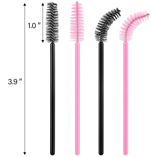 1000 Disposable Mascara Wands Eyelash Brushes Spoolies for Eyebrow Eye Lash Extension Black and Pink