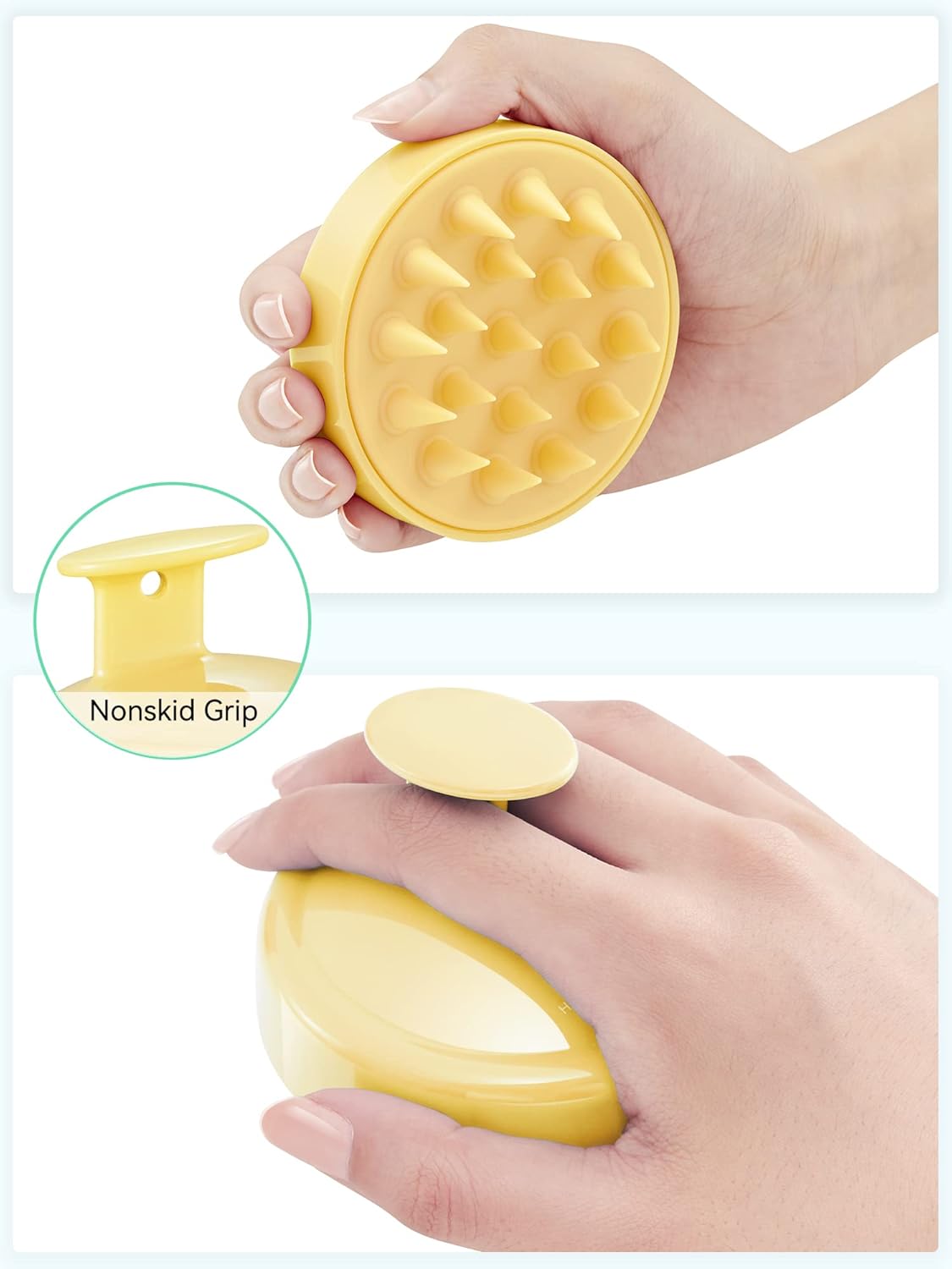 HEETA Scalp Massager with Soft Silicone Bristles - Promotes Hair Growth, Exfoliates Scalp, Removes Dandruff, and Enhances Shampoo Cleansing, Yellow