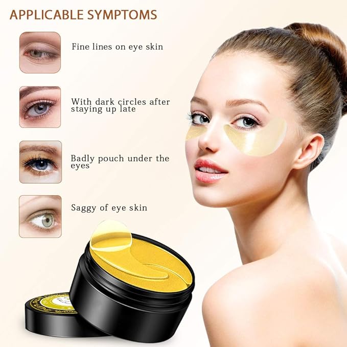 Golden Under Eye Patches (30 Pairs Eye Gels) - Golden Eye Mask with Amino Acid & Collagen - Rejuvenating Treatment for Dark Circles, Puffy Eyes, Refreshing, Revitalizing, Travel, Wrinkles