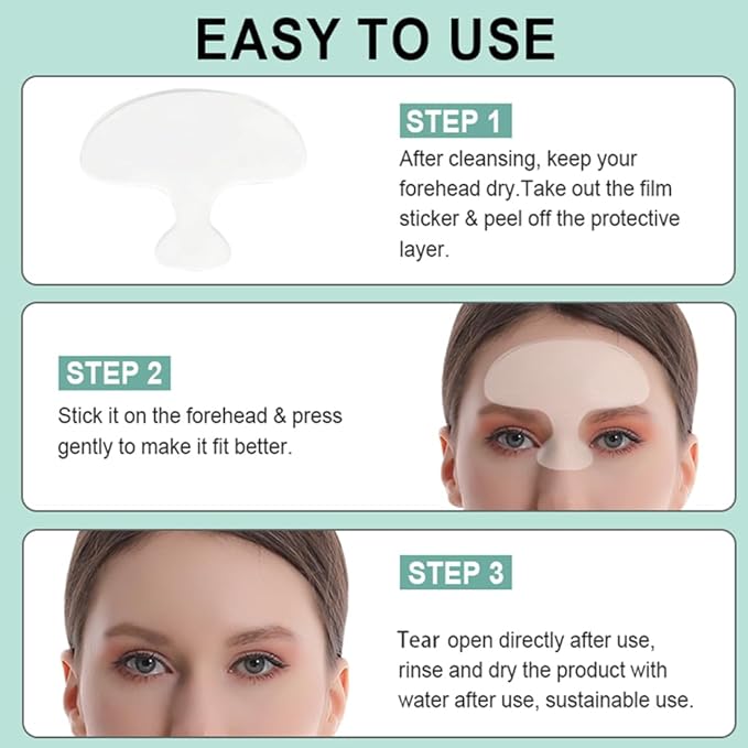 Forehead Wrinkle Patches Hydrogel, Reusable Anti-Aging Facial Patches for Forehead and Between Eyes, Hypoallergenic Silicone Gel Sleep Face Tape, Smooth Fine Lines and 11 Lines(forehead-3 Pcs)
