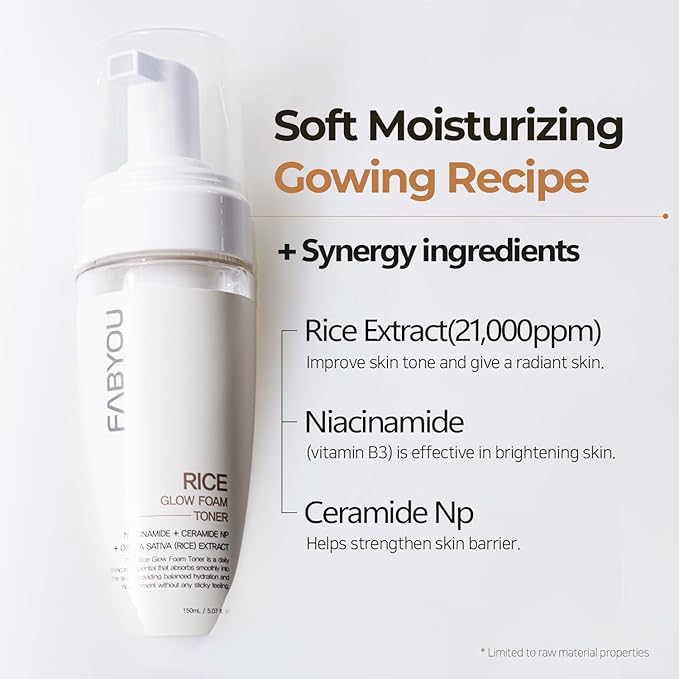 Fabyou Glass Skin Duo Rice Glow Foam Toner + Retinol Peptide Youthful Serum After-Cleansing for Gentle Facial Care, Korean Skincare Set