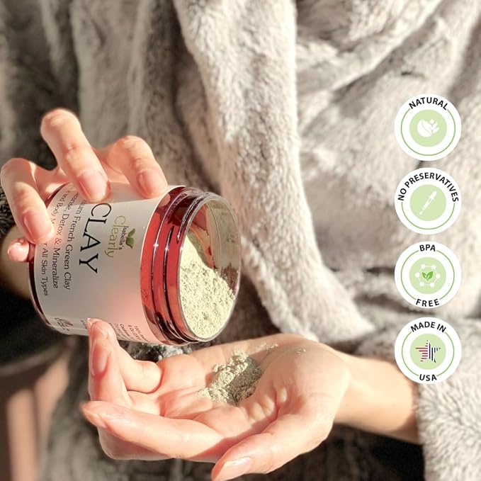 Clearly CLAY, Deep Pore Cleansing, Skin Softening Facial Mask | 100% Pure French Green Clay Powder for Acne, Blackheads, Dry Skin, Oily Skin | Non Drying Anti Aging Natural Mineral Clay (Bulk 8 Oz)