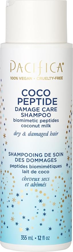 Pacifica Coco Peptide Damage Care Shampoo – Repairing Sulfate-Free Shampoo for Damaged Hair, Split Ends & Breakage, w/Collagen & Peptides Silicone-Free Clean Vegan & Cruelty-Free Dermatologist Tested