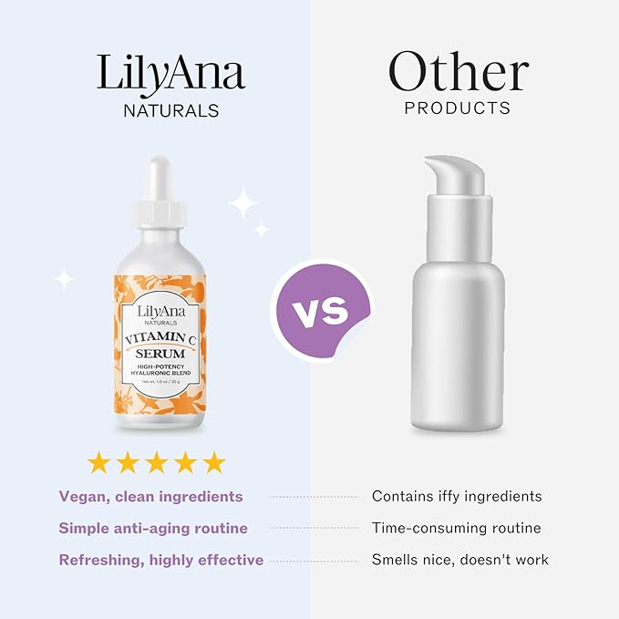 LilyAna Naturals Vitamin C Serum for Face - Face Serum with Hyaluronic Acid and Vitamin E, Anti Aging Serum, Reduces Age Spots and Sun Damage, Promotes Collagen and Elastin (Double Pack)