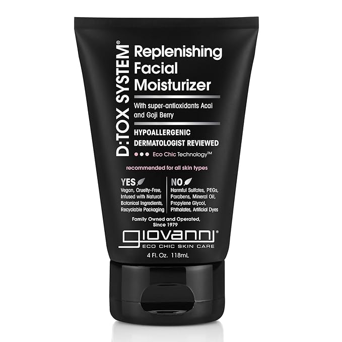 GIOVANNI D:tox System Replenishing Facial Moisturize - Face Moisturizer, Contains Super Antioxidants Acai & Goji Berry, Helps to Prevent Dryness, Hydrating for Healthier, Dermatologist Tested - 4 oz