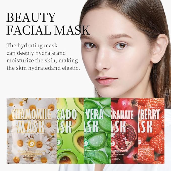 Facial mask Moisturizing face Mask - 10 Sheets, Deep Hydration, Improves Dry Skin, Sheet Mask, skincare for All Skin Types (10PCS, MIX)