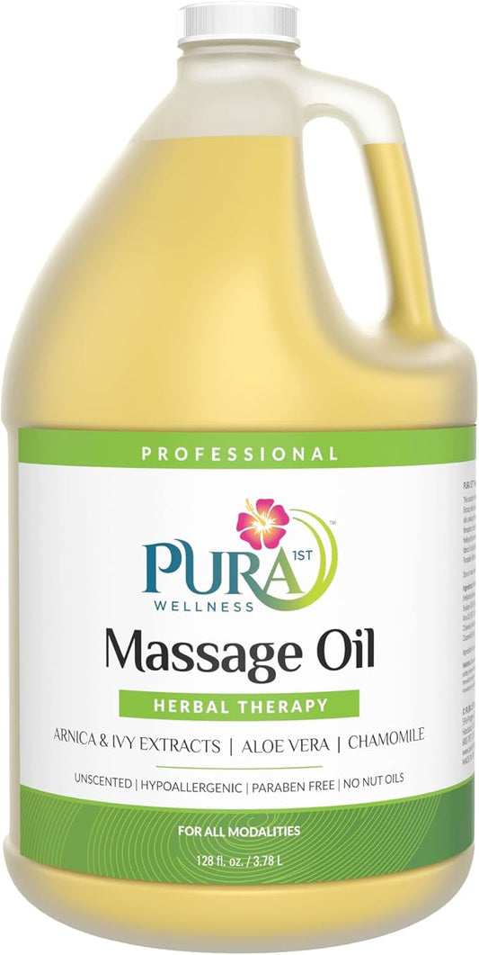 Herbal Massage Oil, Hypoallergenic Formula for Muscle Relief, Professional Deep Tissue Therapy, Massage Oil for Massage Therapy, Unscented Oil for Physical Therapy and Muscle Recovery, 128oz