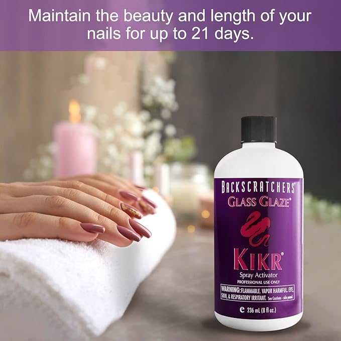 Backscratchers Extreme Glass Glaze Kikr Spray Activator - Quick Dry Nail Resin Mist - 8 Fluid Ounce