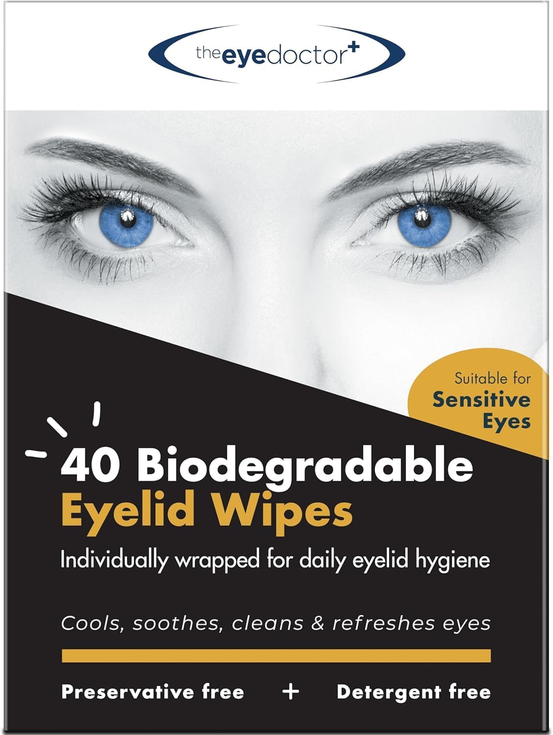 The Eye Doctor Biodegradable Eyelid Wipes - 80 x Single Use Eye Cleaning Wipes for Daily Lid Care - Individual Preservative Free Sensitive Eye Cleaner - Soothes Cleans and Refreshes