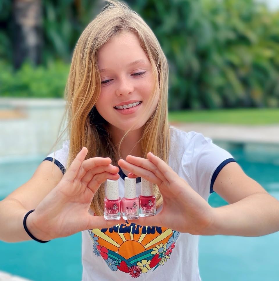 MISS NELLA-Peel Off, Odour Free, Water Base & Safe for kids nail polish pack of 3 (PINK GLITTER ATTACK)