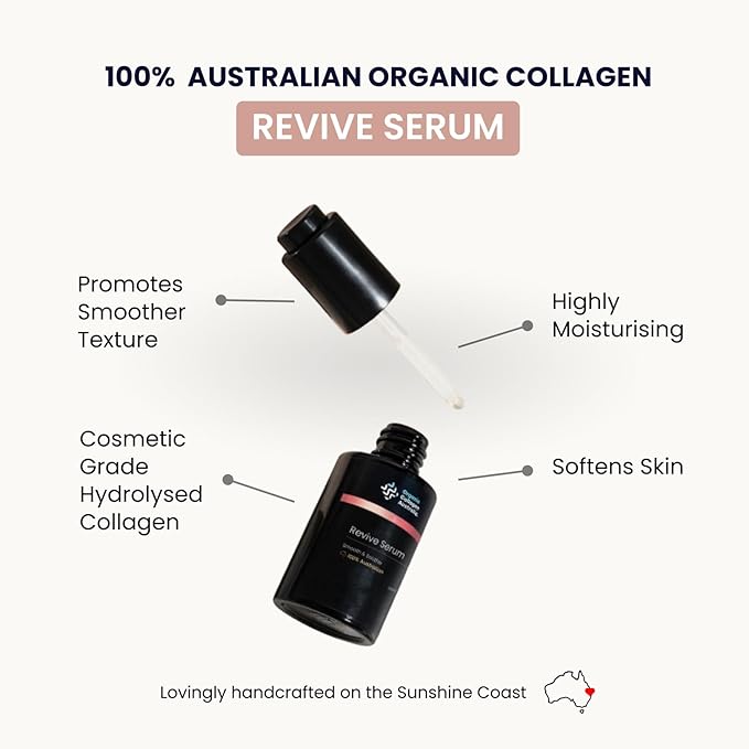 Organic Collagen Australia Revive Serum – Hydrating Face Serum with Hydrolyzed Collagen, Aloe Vera, Pine Bark Extract & Vitamin C – Smooths Fine Lines, Nourishes, & Softens Skin (1 oz)