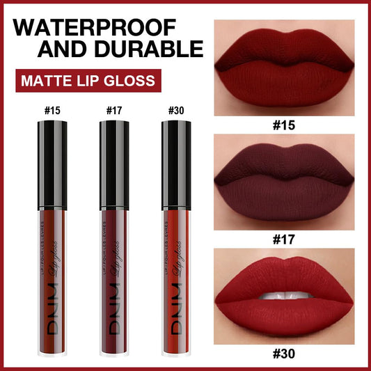 evpct 3Pcs Dark Red Deep Red Oxblood Red Matte Liquid Lipstick Lip Stain Sets for Women Matte+Lipstick Long Lasting Permanent 24 hr Hours Magic Lipstick 24 Hours original Waterproof 26