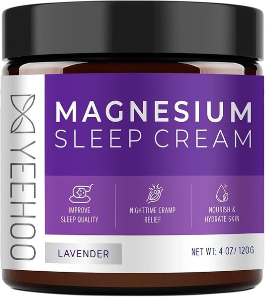 Magnesium Cream for Sleep: Topical Magnesium Chloride Cream Lotion for Leg Cramps PM Nighttime Cramp with Lavender Vitamin E Shea Butter (120G)