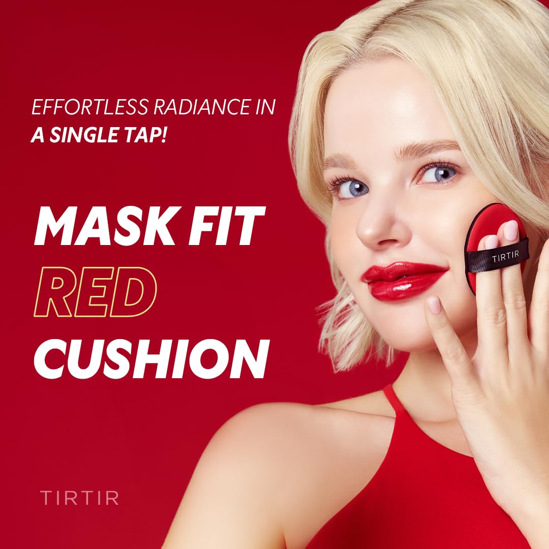 TIRTIR Mask Fit Red Cushion Foundation | Full coverage, Weightless, Skin fit, Satin Glow Finish, Korean Makeup BB Foundation, beauty, Tattoo cover up, Buildable (#10C Shell, 0.63 Fl Oz)