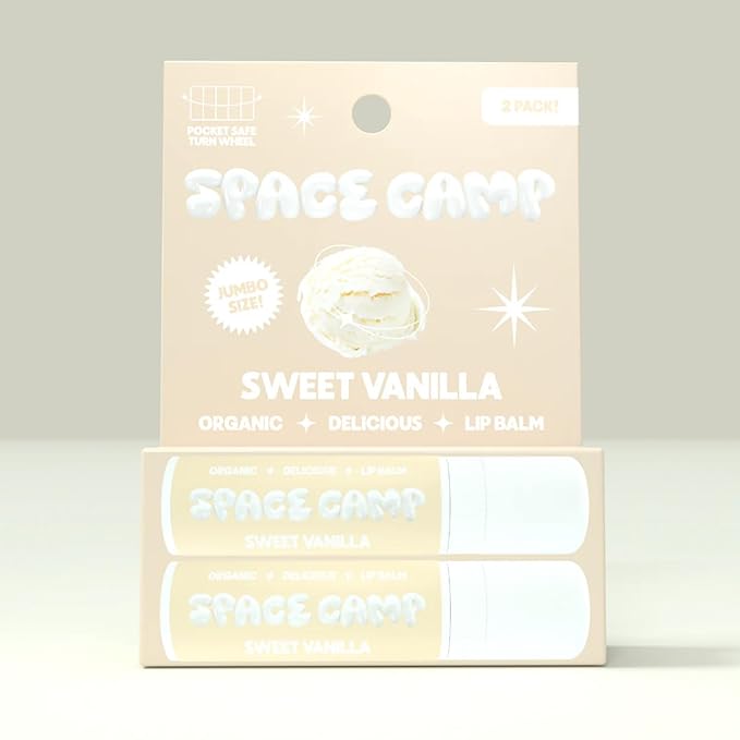 Space Camp Wellness Jumbo Lip Balm - Sweet Vanilla Organic Flavored Balm (2 Pack)