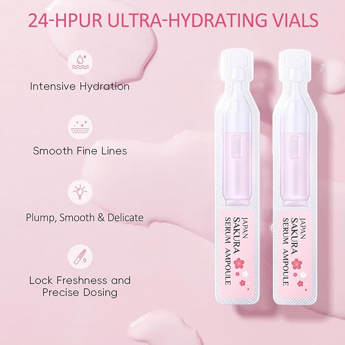 Hyaluronic Acid Serum For Face, Sakura Skincare Ultra-Hydrating Serum, Anti Aging Serums For Women Skin Nature Perfection Rejuvenate Face Essence, 30 PCS Single Use Hyaluronic Acid Tubes Facial Serums