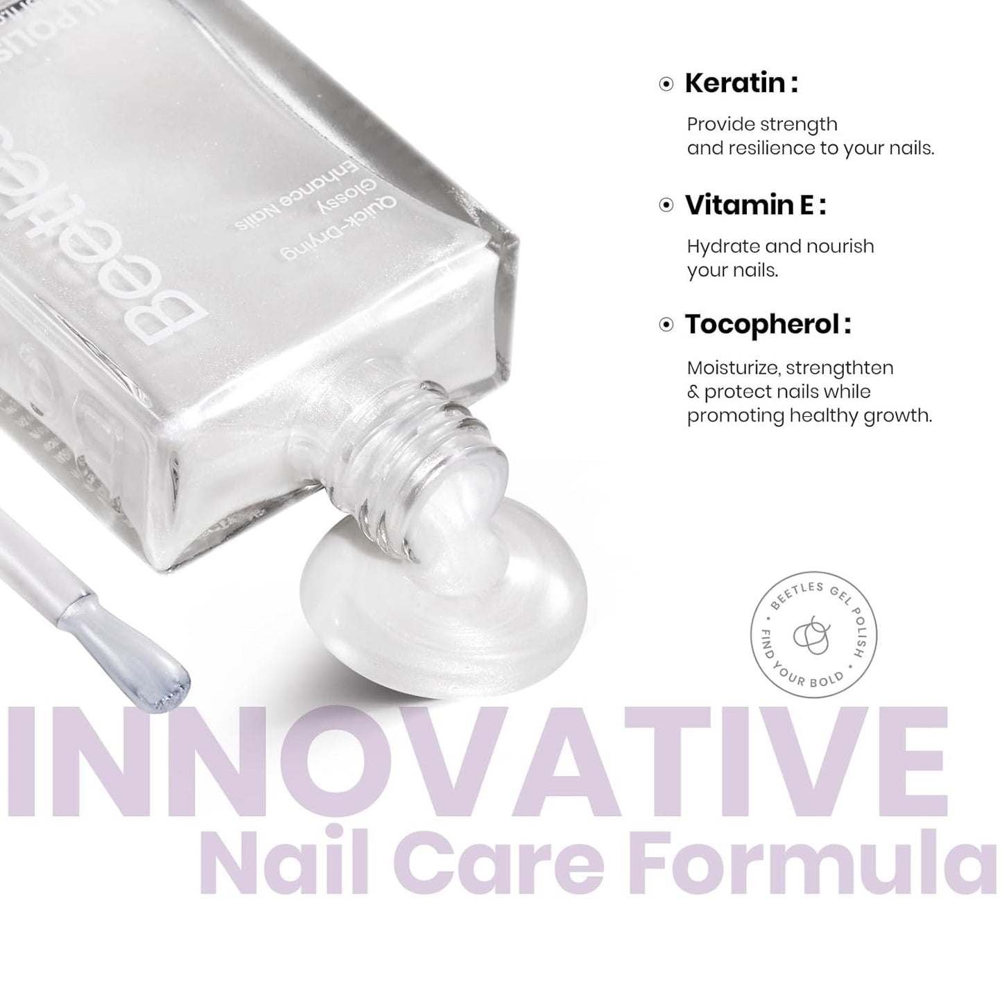 Beetles 2 in 1 Nail Strengthener Polish 1Pcs 15ml Pearl White Nail Polish-Fast Drying & Long Lasting Nail Polish Pearlescent Sheen Nail Lacquer Shimmer Art Effect for Nail Salon-Quality Results