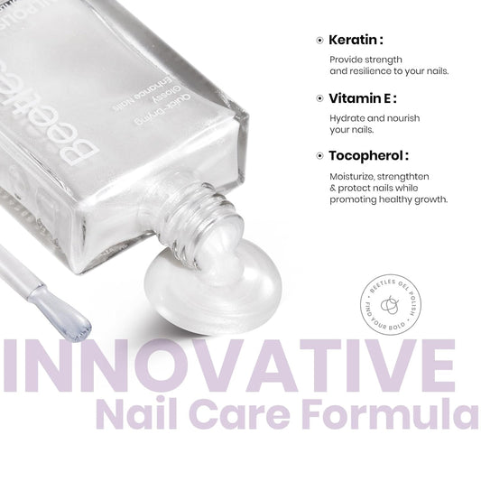 Beetles 2 in 1 Nail Strengthener Polish 1Pcs 15ml Pearl White Nail Polish-Fast Drying & Long Lasting Nail Polish Pearlescent Sheen Nail Lacquer Shimmer Art Effect for Nail Salon-Quality Results