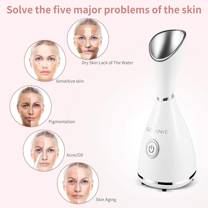 GETANYE Nano Ionic Face Steamer - 10X Penetration for Facial, Unclogs Pores, Moisturizing Spa Humidifier with Free Blackhead Remover Kit, Hair Band, Face Brush