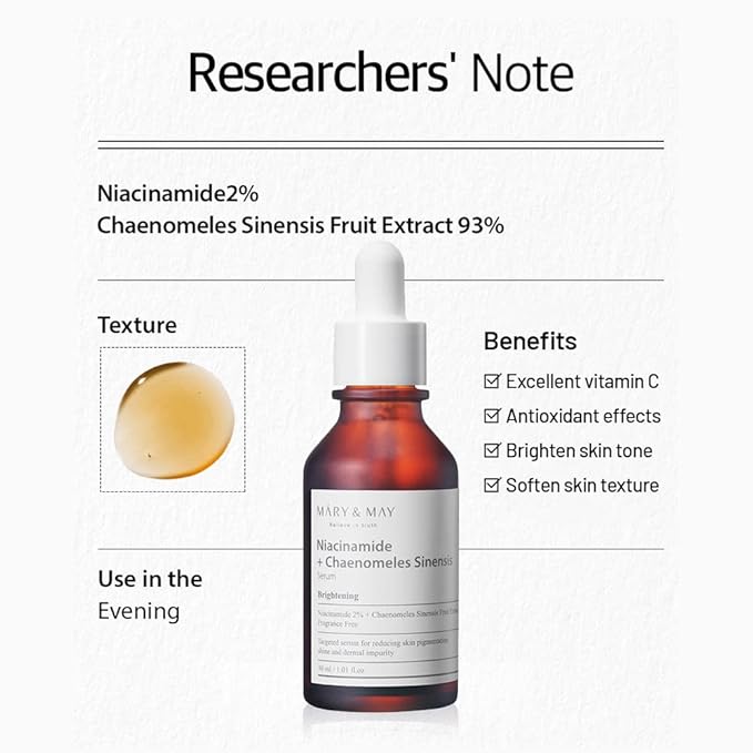 Mary&May Niacinamide + Chaenomeles Sinensis Face Serum + Premium Idebenone Blackberry Complex Essence Mask Bundle