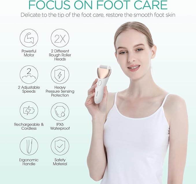 VOYOR Electric Foot Callus Remover Rechargeable Foot File Waterproof Pedicure Tools, Professional Callus Remover for Feet 3 Roller Heads Foot Scrubber Electric Foot Grinder CR300 (Champagne Gold)