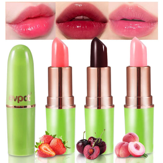 evpct 3Pcs Magic Color Changing Lipstick Long Lasting Waterproof 24 Hours Original for Women, Peach Strawberry Black Red Cherry Pink PH Mood Permanent Color Changing Lipstick Lip Balm, labial magico