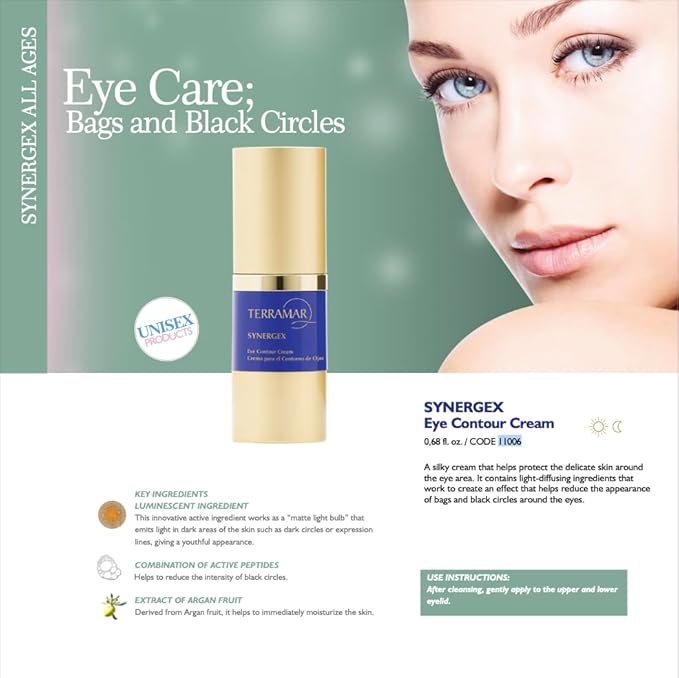 Terramar SYNERGEX Eye Contour Cream - Reduces Dark Circles, Smooths Fine Lines & Wrinkles, Hydrating Firming Anti-Aging Cream for Eyes
