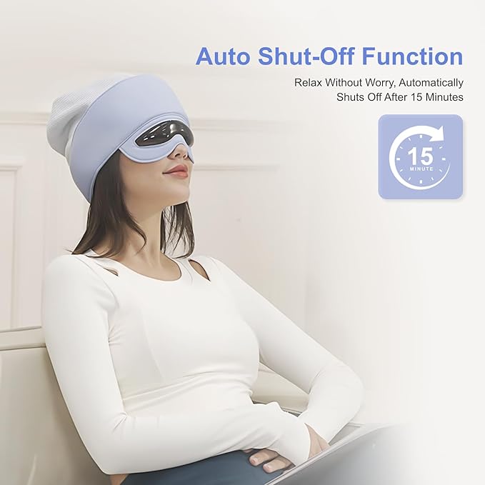 Head Massager with Eye Mask for Fatigue Relief, 4 Modes, 2 Heat Settings, Bluetooth-Capable, Rechargeable,Ideal for Rest & Relaxation, Gift Wooden Comb, Portable, Gifts for Family and Friends