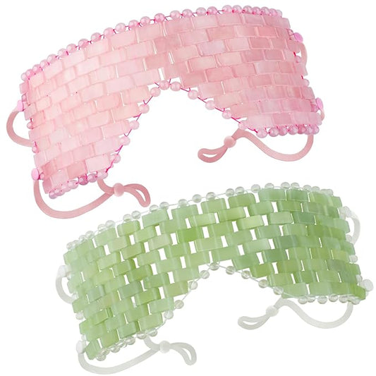 Natural Jade Eye Mask and Rose Quartz Eye Mask Set - Soothing & Relaxing Alleviate Puffiness and Migraines with Cooling and Warming Therapy (2 Pcs)