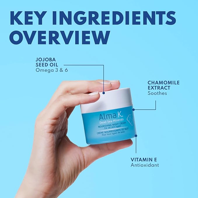 Alma K Nourishing Night Cream - Face Cream for All Skin Types - Facial Moisturizer with Dead Sea Minerals - Face Moisturizer for Women - 1.7 oz