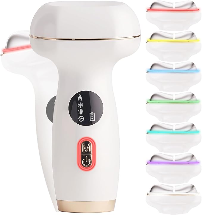 Red Light Therapy for Face and Neck - Microcurrent Facial Device with Gua Sha Tool, 7-in-1 LED Face Sculptor, Cold Heat Facial Massager for Tightening & Lifting