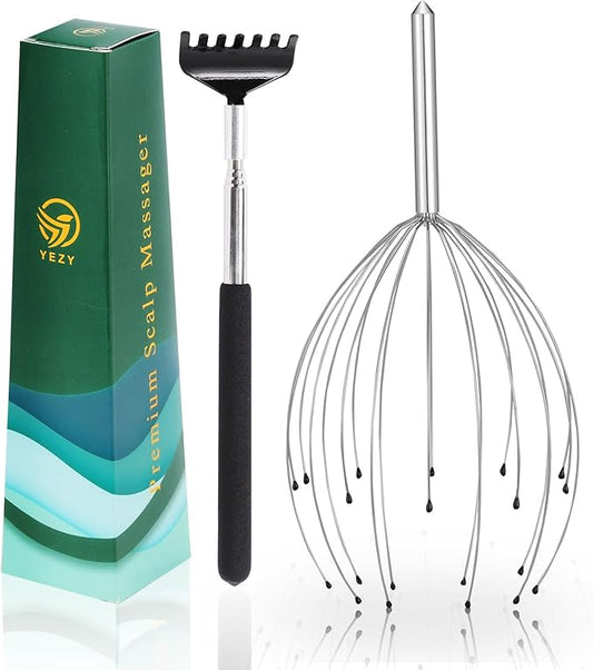 YEZY Head Massager 20 Fingers Head Scratcher Scalp Massager, Back Scratcher, Stocking Stuffers for Scalp Massage Back Massage (Silvery)
