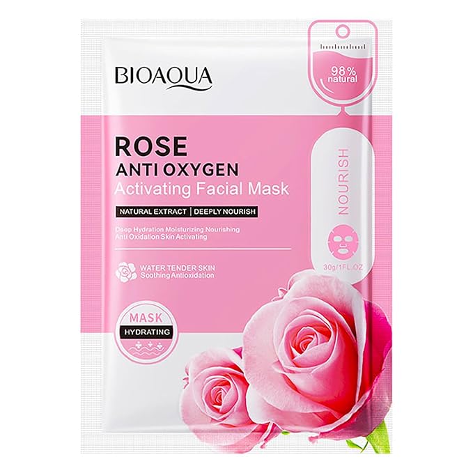 BIOAQUA Facial Mask Firming Deeply Nourish Moisturizing 98% Natural Extract Hydrating Face Mask 5PCS Set (Rose Extract (Anti-Oxygen))