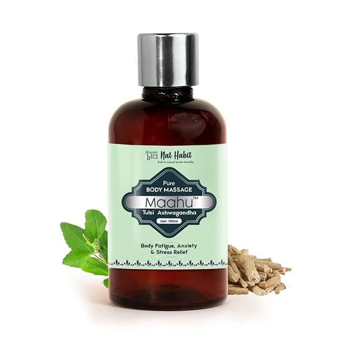 Pure Tulsi Ashwagandha Maahu, Ayurvedic Body Massage Oil, 100ml
