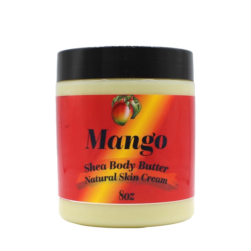 Ultra-Soft Shea Body Butter, Dry Skin Cream for Radiant Moisturized Skin, Natural Hydrating Body Lotion with Aloe Vera, Argan Oil, Rosehip Oil, (Mango, 8oz)