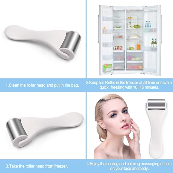 MAANGE Ice Roller for Face & Eye,Puffiness,Migraine,Pain Relief and Minor Injury,Skin Care Products Stainless Steel Face Massager Ice Roller Massager (White)