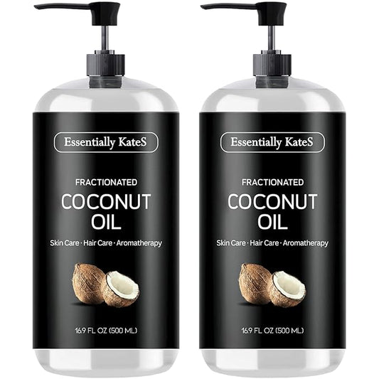 Essentially KateS Fractionated Coconut Oil 33.8 Fl Oz (2 x 16 Fl Oz) - Pack of 2 - Body Oil, Massage Oil, Hair Oil, Carrier Oil for Essential Oils - No Scent