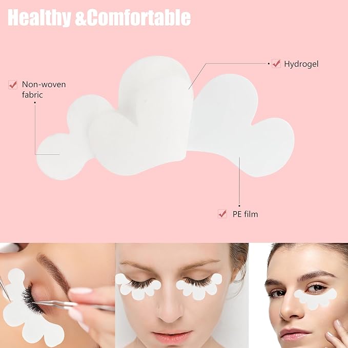 100 Pairs Eyelash Extension Gel Patches Kit, Lash Extension Lint Free Under Hydrogel Eye Mask Pads Beauty Tool with Case (Purple, 100)