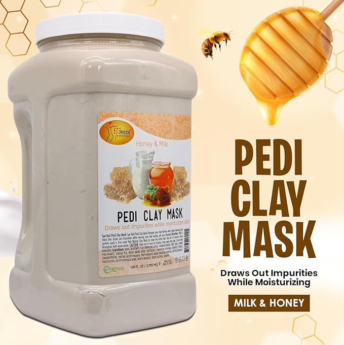 SPA REDI - Clay Mask, Milk and Honey, 128 Oz - Pedicure and Body Deep Cleansing, Skin Pore Purifying, Detoxifying and Hydrating