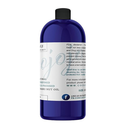 Dr Joe Lab Tamanu Oil - Bulk 32 oz 1 Quart Pure Natural Cold Pressed Unrefined Non GMO Extra Virgin Oil -Hair Skin Face Body Nail Locs Beard - Hydrating Moisturizing Nourish