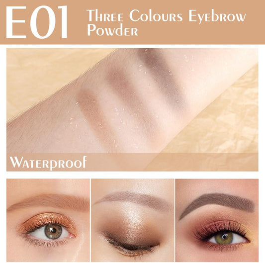 Light Medium Brown Eye Brow Powder for Women, Taupe Eyebrow Powder Kit with Brush, Long-Lasting 3 Colors Brow Palette, Filler for Full, Defined Natural Brows Shaping