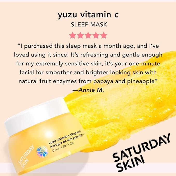 Saturday Skin Yuzu Vitamin C Sleep Mask Regenerist Retinol Ultra Rich Face Moisturizer Cream Smooth Skin and Reduce Wrinkles Ideal for All Skin Types