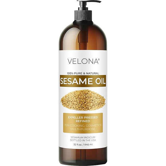 Sesame Seed Oil by Velona - 32 fl oz | 100% Pure and Natural Carrier Oil | Refined, Expeller Pressed | Cooking, Skin, Hair, Body & Face Moisturizing | Use Today - Enjoy Results