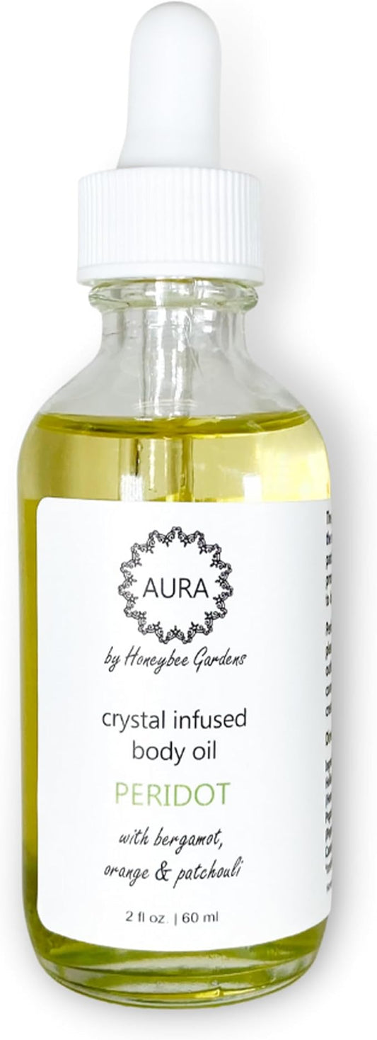 Honeybee Gardens Crystal Infused Body Oil, Peridot, Organic, Moisturizing, Non-Greasy, for All Skin Types, 2 Fl Oz