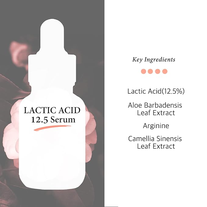 Lactic Acid 12.5% Hydrating Serum with Botanical Extracts - Gentle Skin Renewal and Radiance, Enhanced with Aloe Vera and Green Tea, Soothes and Balances for a Glowing Complexion, 1 Fl Oz (30ml)