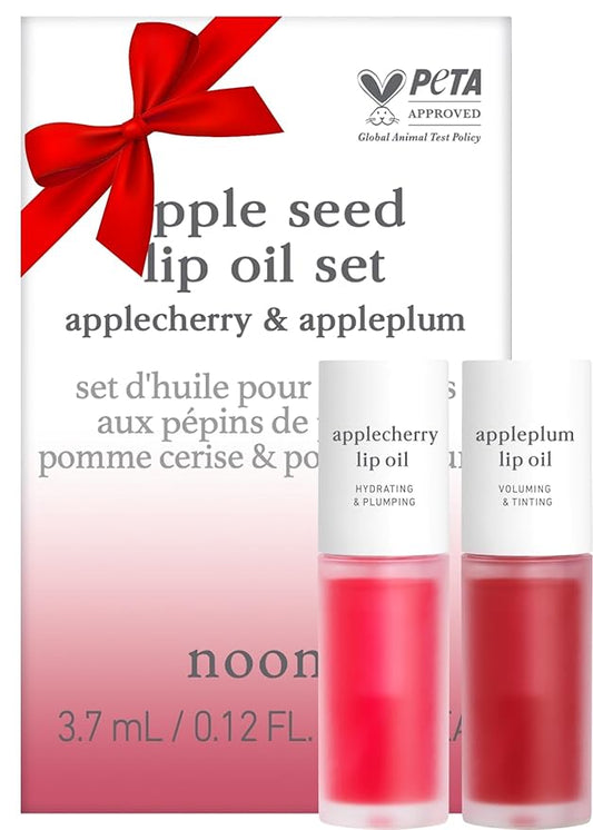 NOONI Korean Vegan Appleseed Lip Oil Set - Applecherry & Appleplum + Korean Cleansing Oil - Snow Aqua 0 LHA Toning Pore Care Korean Facial Oil Cleanser, 6.76 fl.oz Bundle