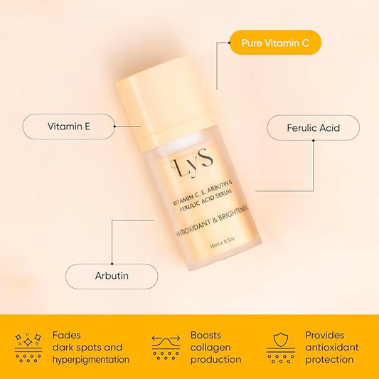 Lys by Misa Korean Vitamin C Serum for Face - For a Radiant Glow - Advanced Skincare with Vitamin E, Ferulic Acid & Arbutin - Brightens, Hydrates & Protects All Skin Types - Made in Korea